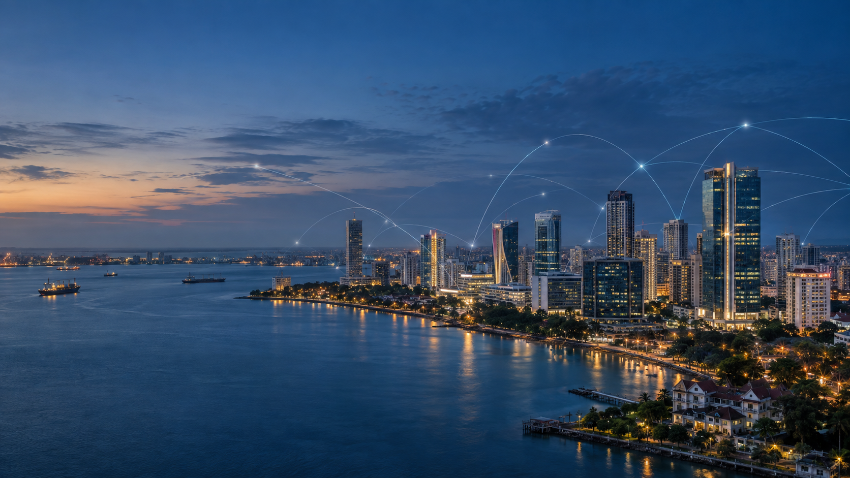 Dar es Salaam skyline with financial technology network overlay